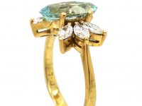 1950's 18ct Gold, Oval Cut Aquamarine & Marquise Diamond Ring