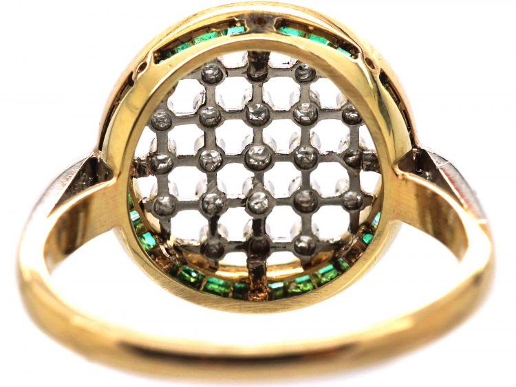 Early 20th Century 18ct Gold & Platinum, Emerald & Diamond Target Ring