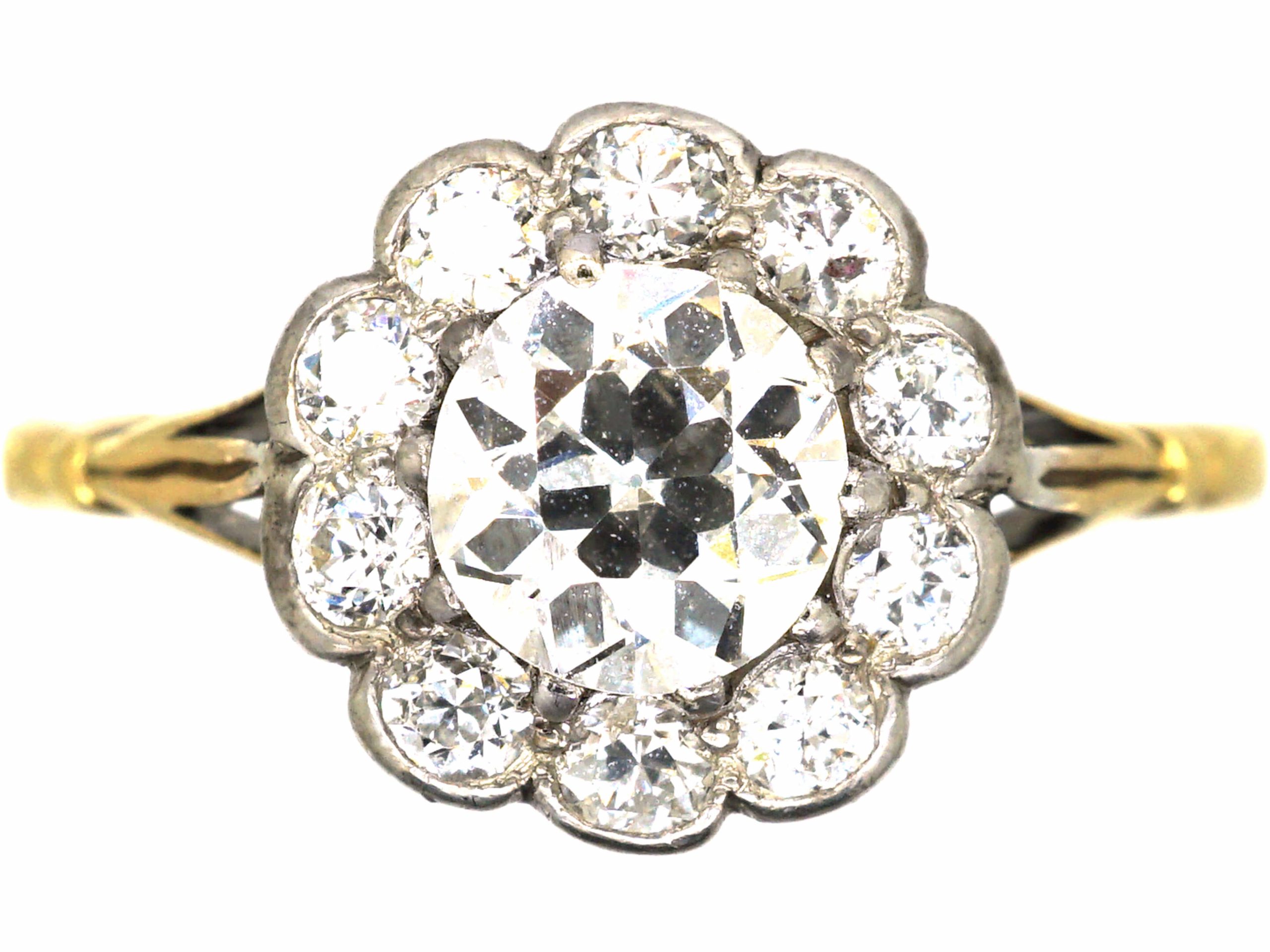 Gold, Platinum & Diamond Daisy Cluster Antique Ring main image 0