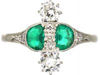 Early 20th Century Platinum, Emerald & Diamond Ring