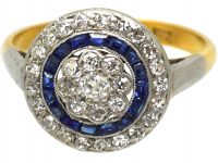 Art Deco Platinum, Sapphire & Diamond Target Ring