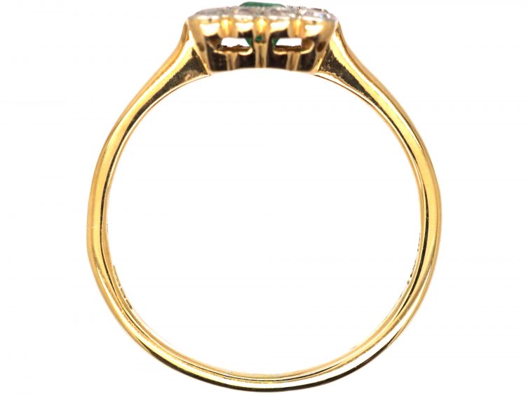 Early 20th Century 18ct Gold & Platinum, Emerald & Diamond Rectangular Shaped Ring