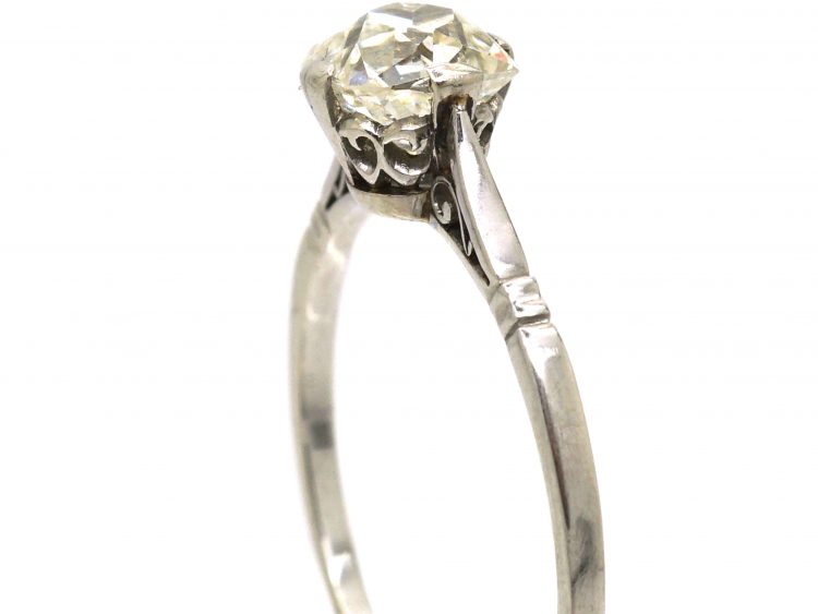 Edwardian Platinum, One Carat Old Mine Cut Diamond Solitaire Ring
