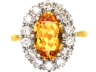 1950’s 18ct Gold, Topaz & Diamond Oval Cluster Ring