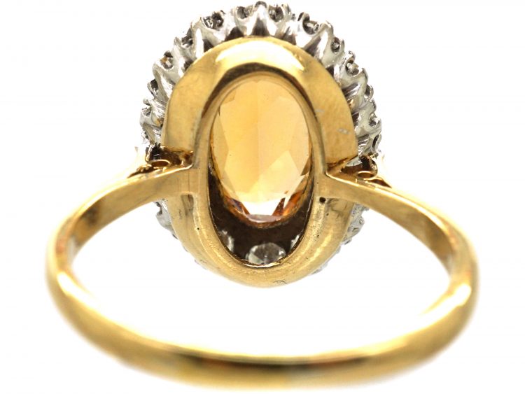 1950's 18ct Gold, Topaz & Diamond Oval Cluster Ring