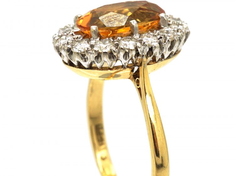 1950's 18ct Gold, Topaz & Diamond Oval Cluster Ring