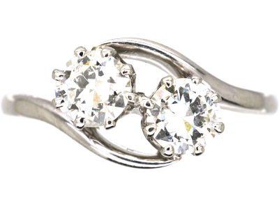 Edwardian Platinum, Two Stone Diamond Crossover Ring