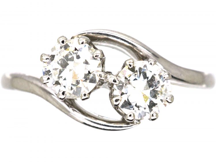 Edwardian Platinum, Two Stone Diamond Crossover Ring (351W) | The ...