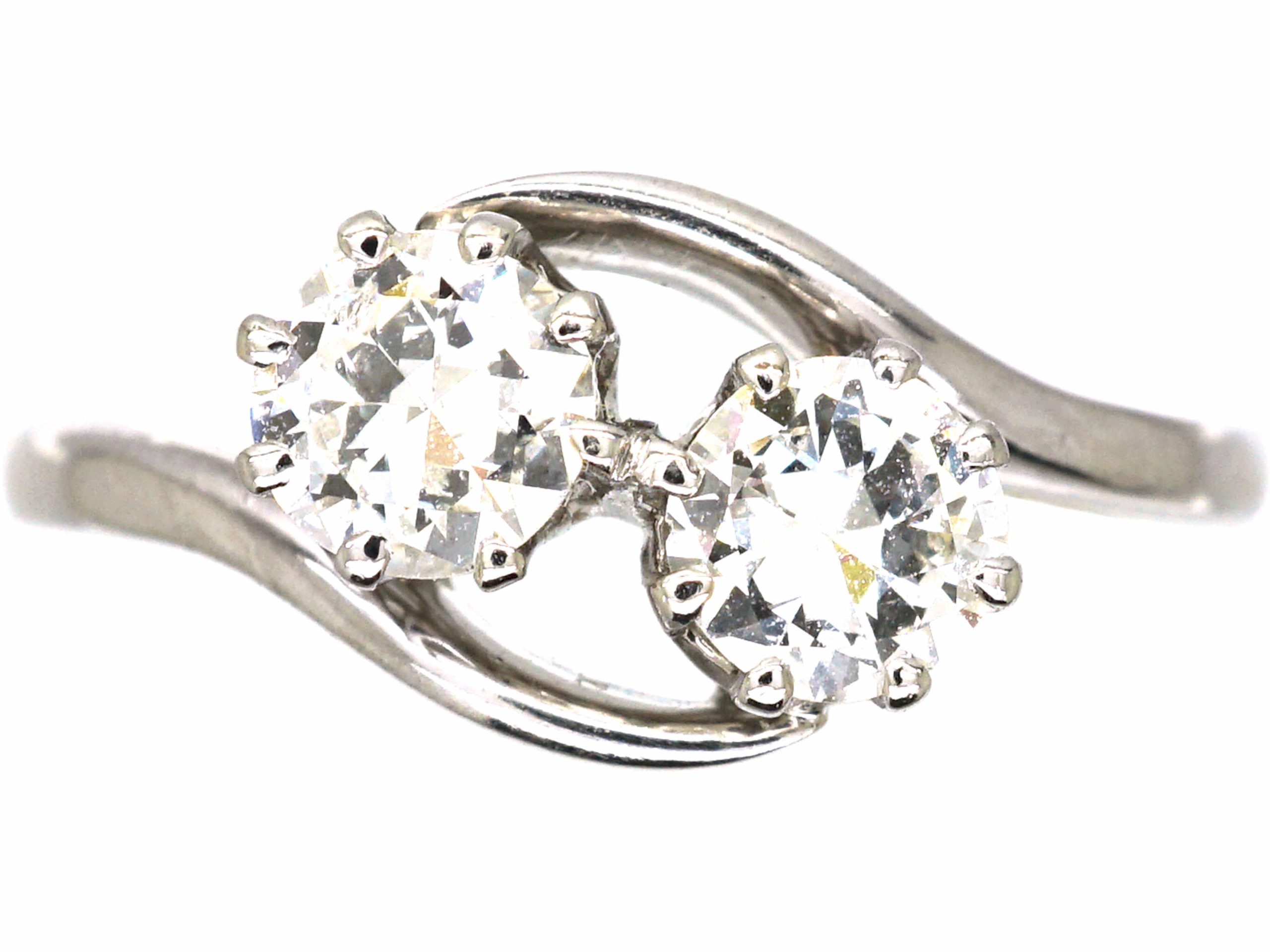 Edwardian Platinum Two Stone Diamond Crossover Ring 351w The Antique Jewellery Company 5771