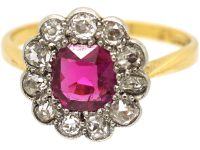 Edwardian 18ct Gold & Platinum, Burma Ruby & Diamond Cluster Ring