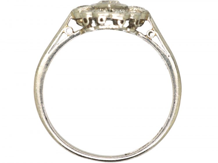 Edwardian Platinum, Diamond Cluster Ring with Square Diamond in the Centre