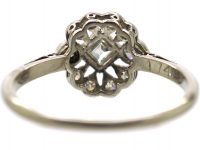 Edwardian Platinum, Diamond Cluster Ring with Square Diamond in the Centre