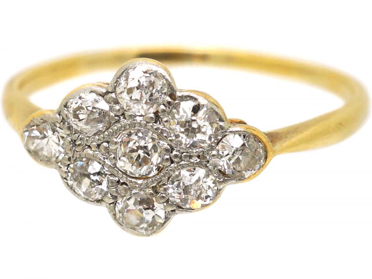 Edwardian 18ct Gold & Platinum, Diamond Shaped Diamond Cluster Ring