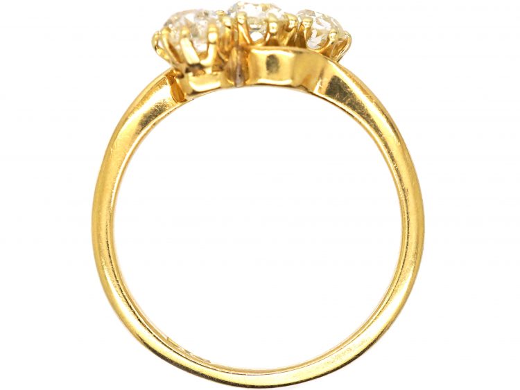 Edwardian 18ct gold, Three Stone Old Mine Cut Diamond Crossover Ring