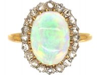 Early 20th Century French Import 18ct Gold Cluster Ring set with an Opal & Rose Diamonds
