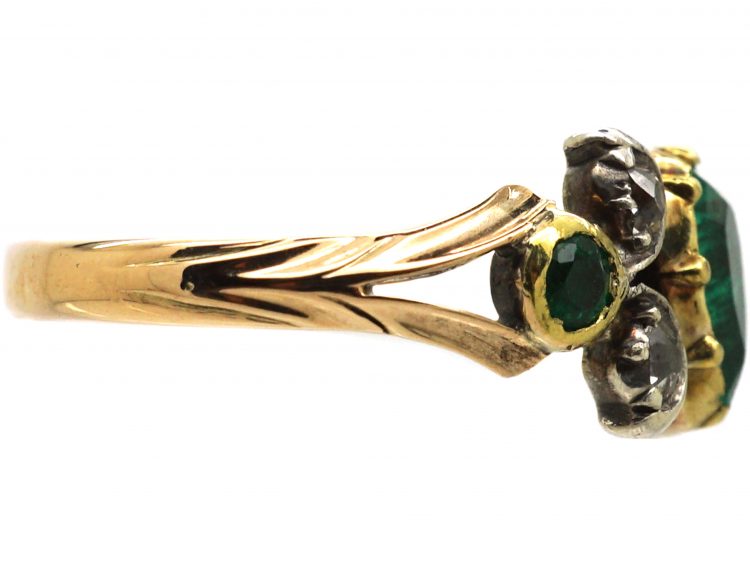 Georgian 18ct Gold & Silver, Pear Shaped Emerald & Diamond Ring