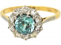 Art Deco 18ct Gold & Platinum. Zircon & Diamond Cluster Ring