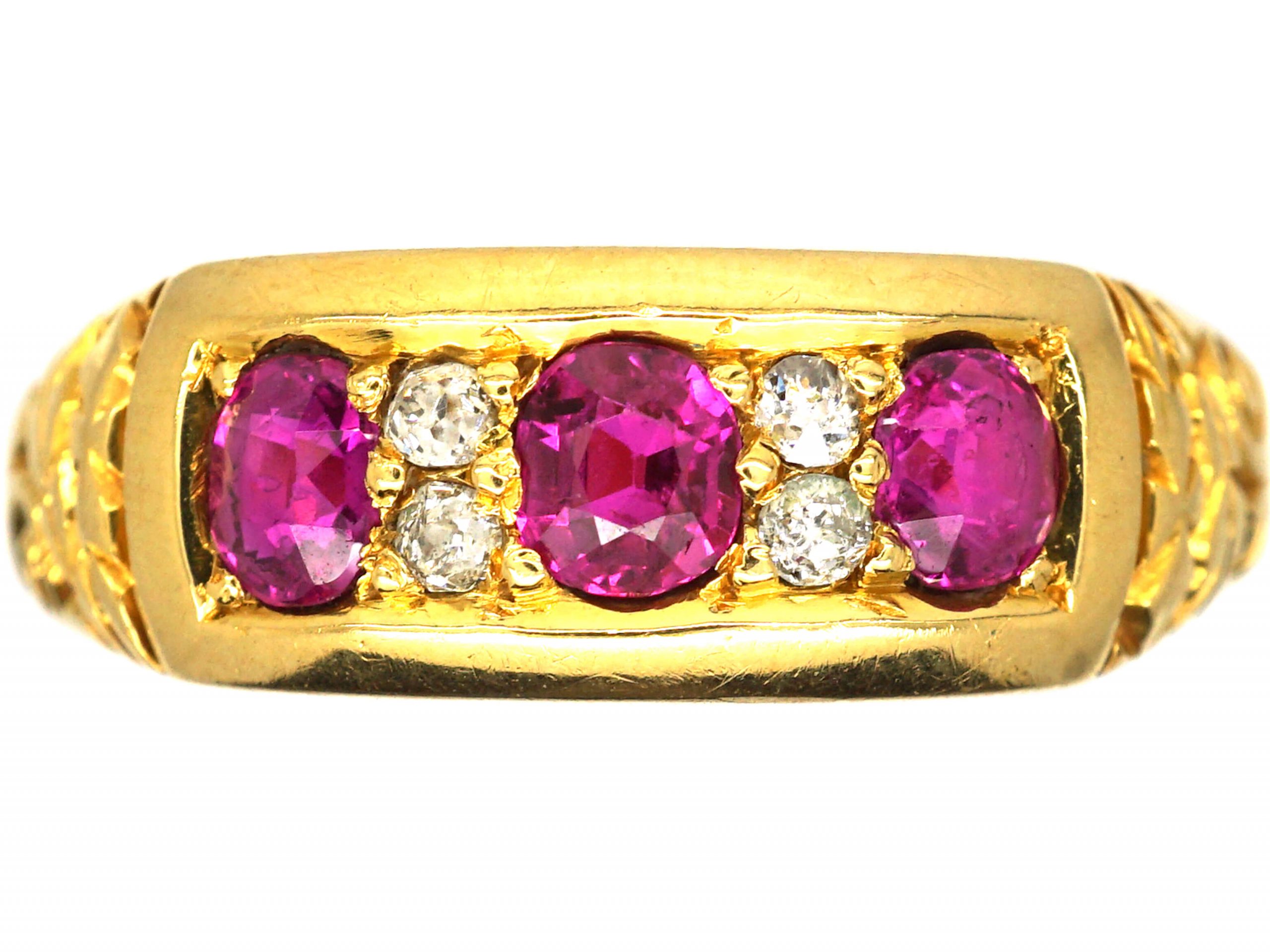 Vintage Diamond Two-Row Ring Purple Glass Accents 14K Yellow Gold Ladies  Size 6