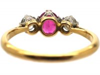 Edwardian 18ct Gold, Ruby & Diamond Three Stone Ring