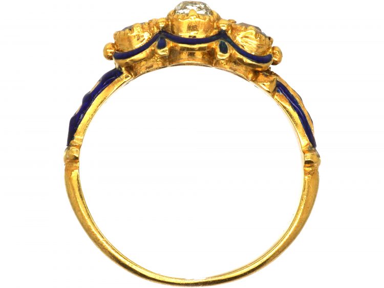 Georgian 18ct Gold & Blue Enamel, Three Stone Diamond Ring