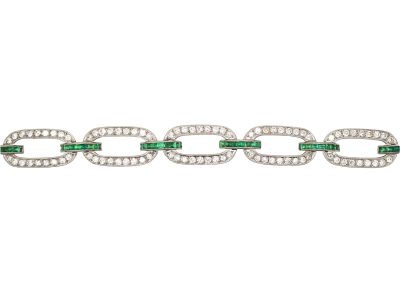 Art Deco Platinum, Emerald & Diamond Links Bracelet