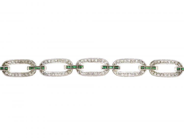 Art Deco Platinum, Emerald & Diamond Links Bracelet