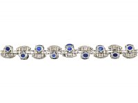 Retro Platinum, Sapphire & Baguette Diamond Wavy Bracelet