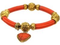Georgian 18ct Gold & Coral Bracelet with Heart Drop in Original Case