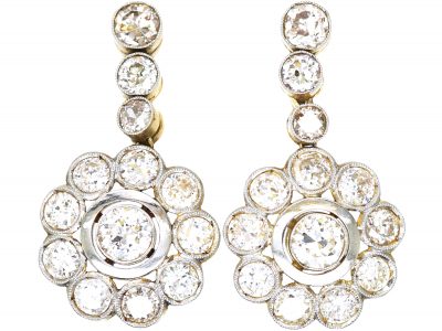 Art Deco 18ct Gold & Platinum, Diamond Cluster Drop Earrings