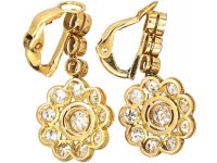 Art Deco 18ct Gold & Platinum, Diamond Cluster Drop Earrings