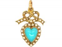 Edwardian 15ct Gold Chrysoprase  & Natural Split Pearl Heart & Bow Pendant