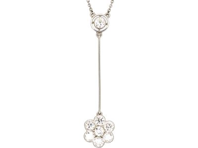 Edwardian Platinum, Daisy Drop Pendant set with Diamonds