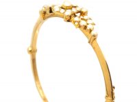 Edwardian 15ct Gold Bangle with Horseshoe Motif set with Natural Split Pearls