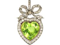 Edwardian Platinum & 15ct Gold Heart Shaped Pendant set with a Peridot & Diamonds