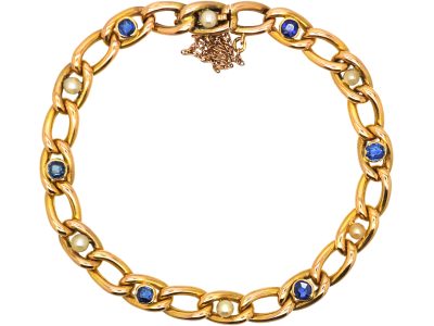 French Early 20th Century 18ct Gold, Sapphire & Natural Pearl Bracelet