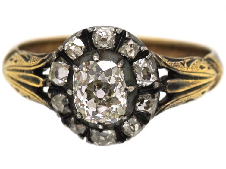 Georgian 15ct Gold, Old Mine Cut Diamond Cluster Ring
