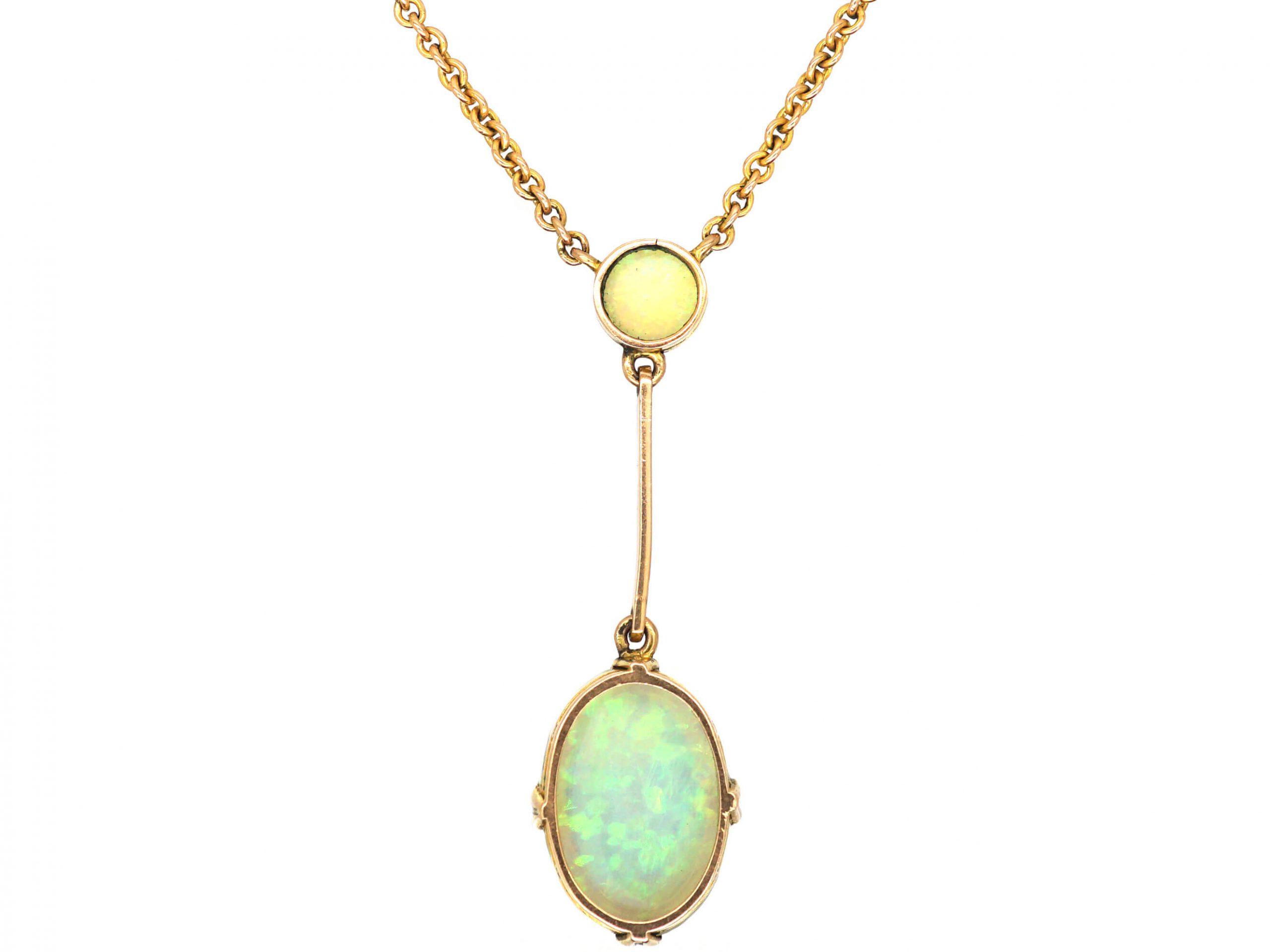 Edwardian 9ct Gold Two Stone Opal Drop Necklace (429W) | The Antique ...