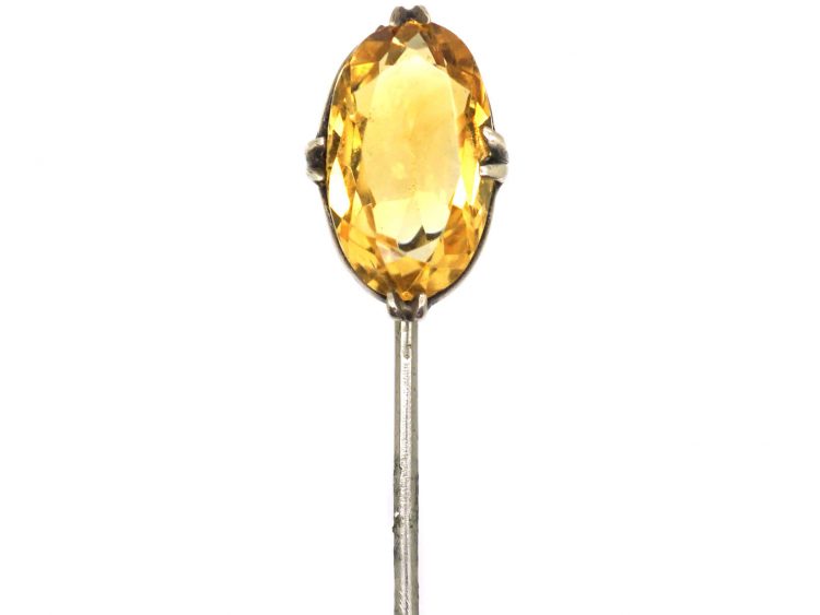 Victorian Silver Tie Pin set with an Oval Faceted Citrine