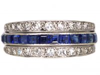 Art Deco 18ct White Gold Flip Over Ring set with Diamonds, Sapphires & Rubies