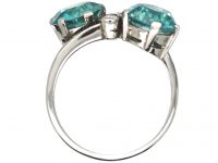 Art Deco Ring 18ct White Gold set with Two Zircons with Diamonds In Between