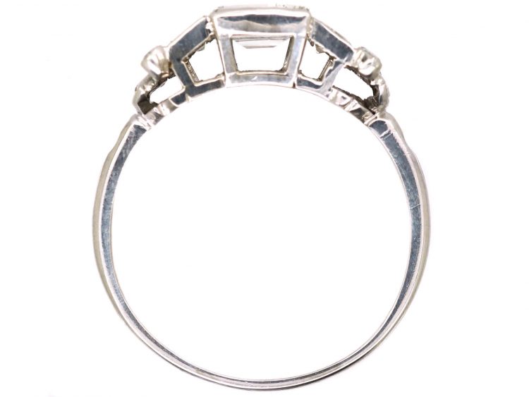 Art Deco Platinum & Diamond Ring with Central Faceted Rectangular Cut Diamond