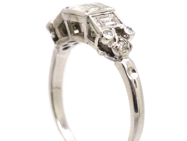 Art Deco Platinum & Diamond Ring with Central Faceted Rectangular Cut Diamond
