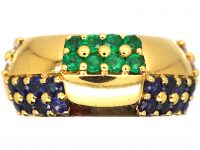1970s 18ct Gold Ring by Mauboussin set with Diamonds, Emeralds & Sapphires