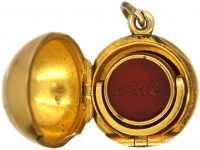 Victorian 15ct Gold Ball Locket with Swivel Seal Inside with Helen Intaglio