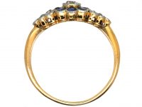 Edwardian 18ct & Platinum, Sapphire & Diamond Cluster Ring with Rose Diamond Set Shoulders