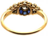 Edwardian 18ct & Platinum, Sapphire & Diamond Cluster Ring with Rose Diamond Set Shoulders