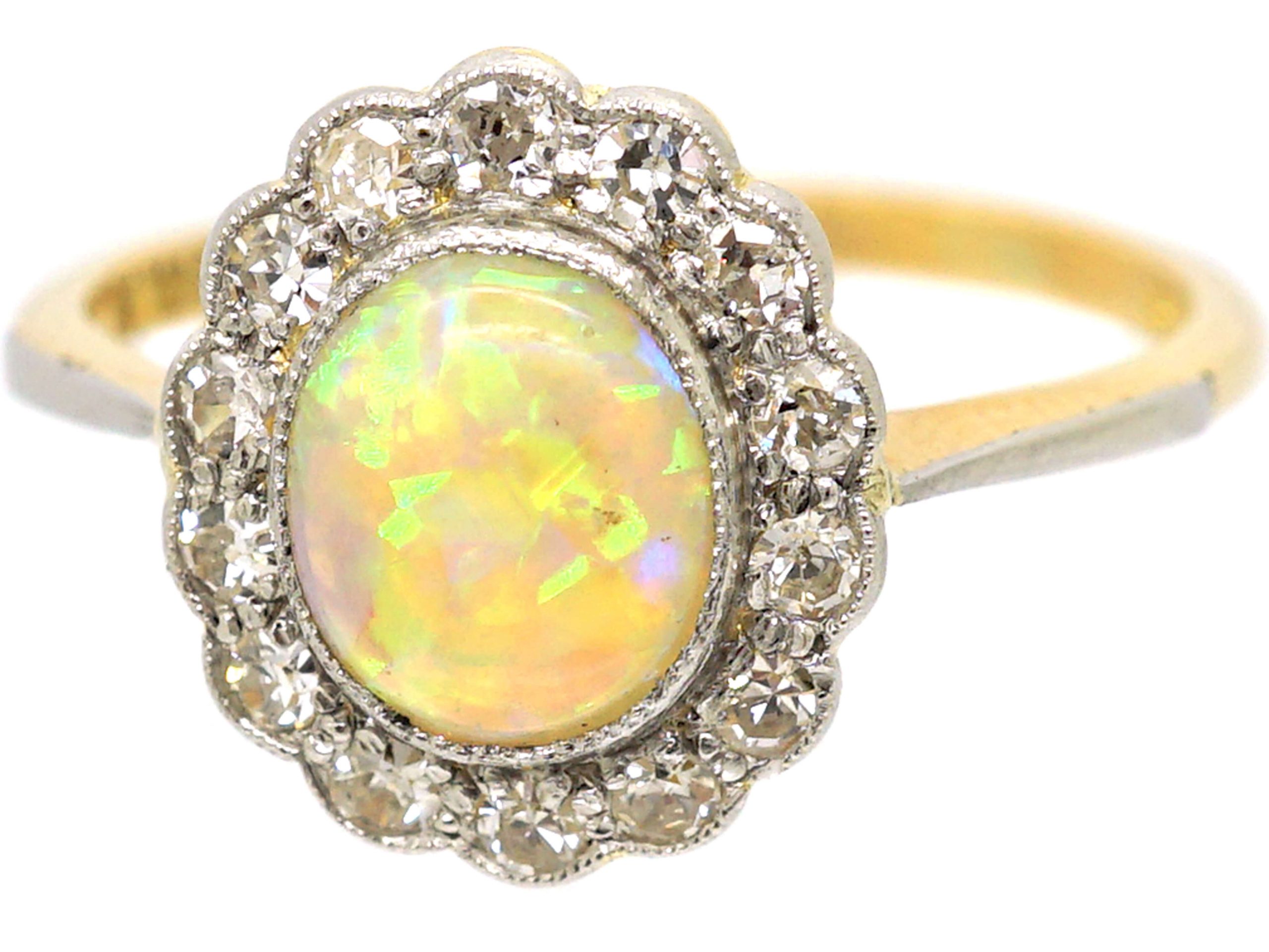 Edwardian 18ct Gold & Platinum, Opal & Diamond Cluster Ring (293W ...