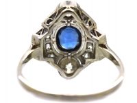French Early 20th Century Platinum, Sapphire & Diamond Cluster Ring