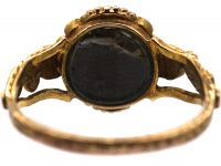 Georgian 18ct Gold, Emerald, Amethyst & Natural Split Pearl Ring with Locket Back