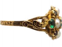 Georgian 18ct Gold, Emerald, Amethyst & Natural Split Pearl Ring with Locket Back